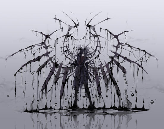 A version of the prior "angel" from an alternate setting, in which their transformation results in the body melting and dripping apart.